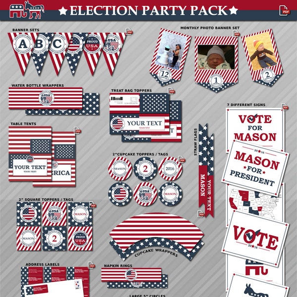 Election party, Election party supplies, Election party decor, Election birthday decorations, Patriotic party, Independence day