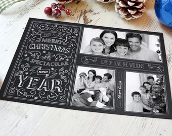 Photo Christmas Cards, Chalkboard Christmas Card, Christmas Greeting Cards, Holiday Cards, Hand Drawn, Christmas Card Templates