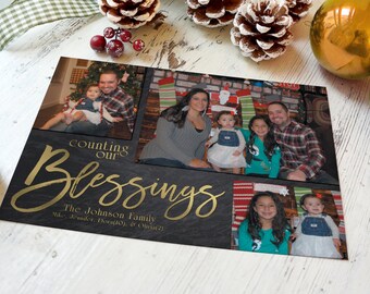 Counting Our Blessings Christmas Card, Counting Our Blessings Card, Christmas Photo Card, Gold Foil Christmas Card, Family Christmas Card