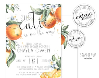 Oranges Baby Shower Invitation, Instant Download, Cutie, Cuties, Orange Invite, Gender neutral, Citrus invitations, Editable Corjl