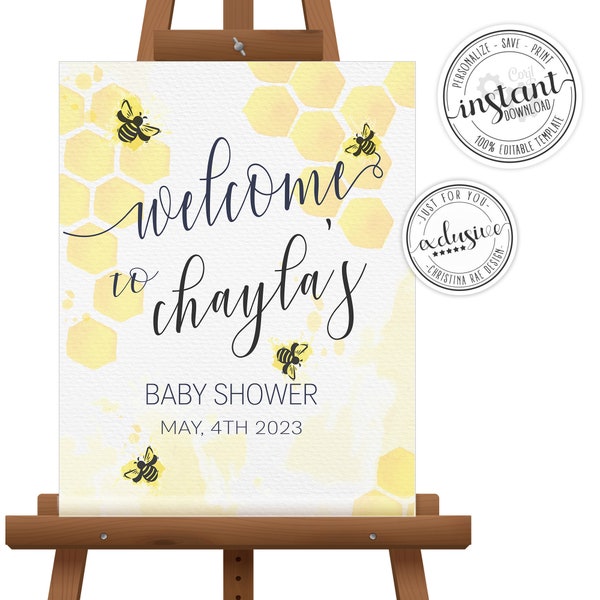 Bee Baby Shower Welcome Sign, Oh Babee Welcome Sign - Baby Shower Sign 8x10 16x20 18x24 20x30 24x36