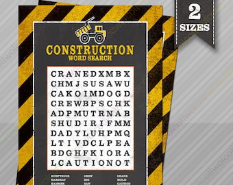Construction Word Search - Construction party - Construction party supplies - Party Games - Construction party games - Word Search Game