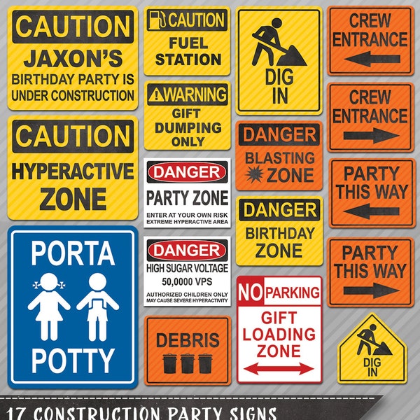 Construction Party Signs, Construction Signs, Construction Party Theme, Construction Party decor