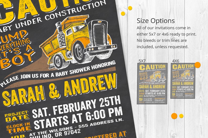 Baby Under Construction, Construction Baby Shower Invitation, Dump Truck Shower Invite, Construction Shower Invite, Chalkboard Baby Shower image 3