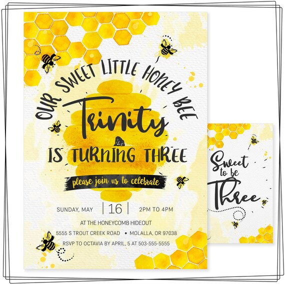 Bumblebee invitation, Our sweet little honey bee, Bee day party, Sweet as honey, Watercolor, Personalized free, Digital download, 2019 Trend Il_570xn