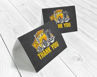 Construction thank you cards, chalkboard, folded card template, Construction baby shower, folded cards, printable, instant download, PDF