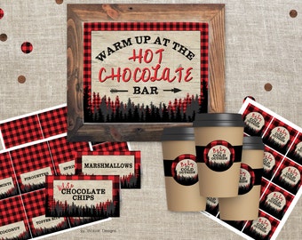 Hot Chocolate Bar sign 8x10, Lumberjack Birthday Decorations, Table Tents, Cup Tags, Lumberjack Hot Chocolate Bar, Lumberjack party sign