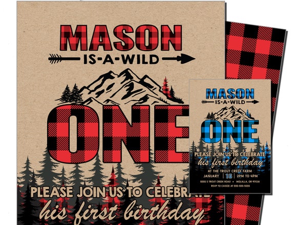 Wild One 1st Birthday Invitation, Plaid First Birthday Invitation, Flannel, First Birthday Invite, for Boys, Lumberjack, Kraft, Plaid, 1st Il_570xn