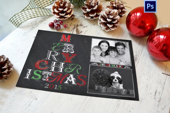 Chalkboard Christmas Card Template, PHOTOSHOP TEMPLATE, INSTANT Download, Photographer template, Commercial Use Il_570xn