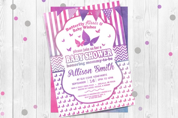 butterfly kisses baby shower invitation