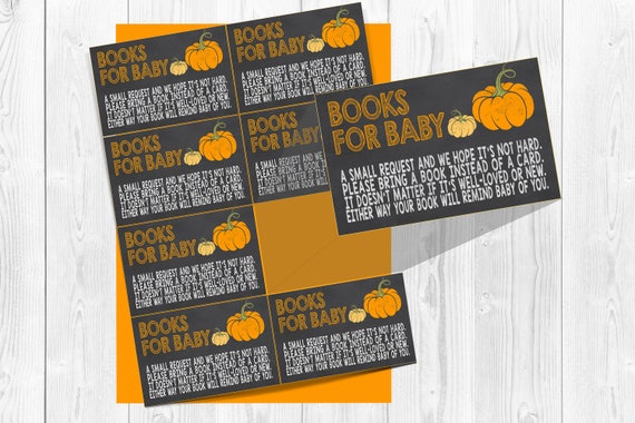 Fall bring a book inserts, Pumpkin, Baby shower book request cards, Fall books for baby, baby shower, orange, Pumpkin chalkboard Il_570xn