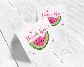 Watermelon thank you cards, folded card template, one in a melon, pink, red, folded cards, printable, instant download