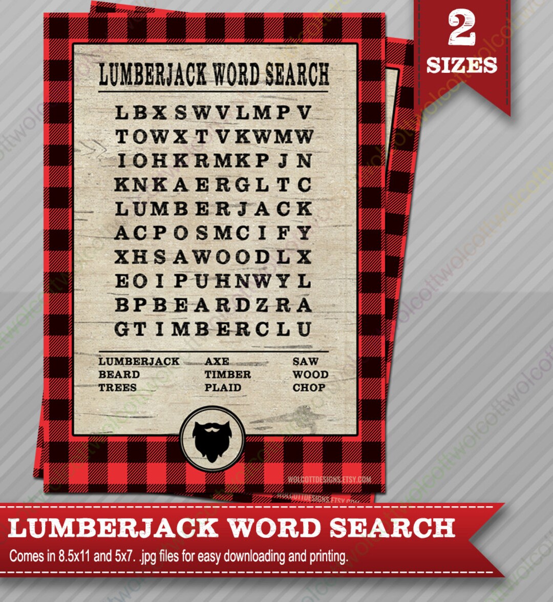 Lumberjack Word Search Lumberjack Party Lumberjack Party Supplies Party