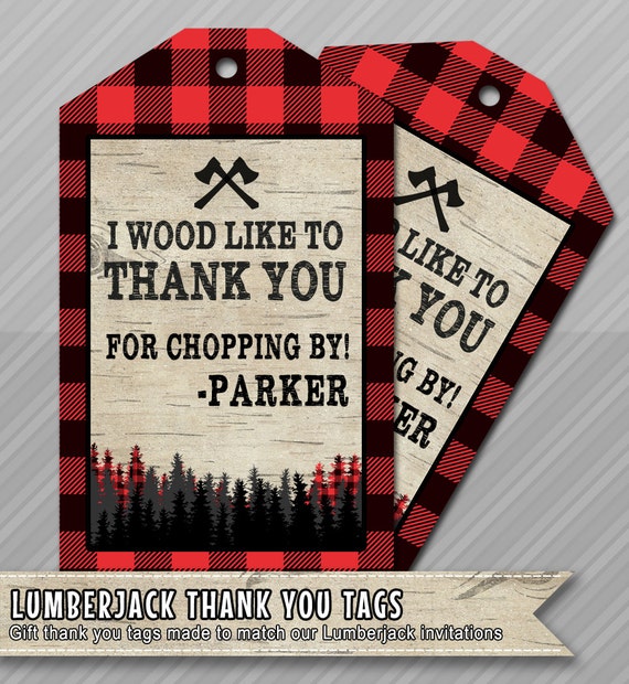 Lumberjack Thank You Favor Tag Card Birthday Digital Printable | Etsy