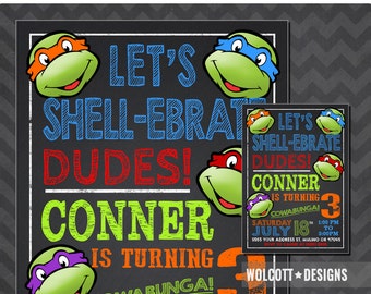 Ninja Turtles Invitation, TMNT Invite, Chalkboard, Ninja Turtle Party, Printable, TMNT Party, Leonardo, Michelangelo, Donatello, Raphael