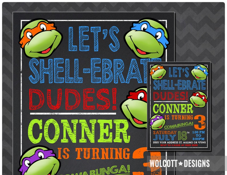 Ninja Turtles Invitation Tmnt Invite Chalkboard Ninja Etsy