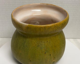 Vintage Studio Pottery Vase Planter , Green Glaze, Artist Signed & Dated 1970