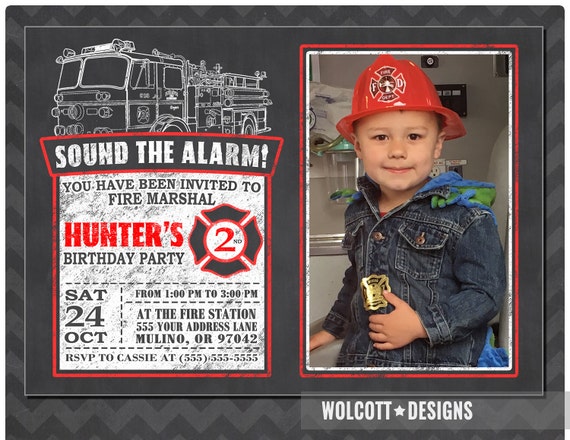 Fire truck birthday invitation, fireman birthday boy invite, Firefighter invitations printable, Fire Truck photo Invites, firetruck invites Il_570xn