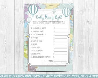 Price is Right Baby Shower Game, Blue baby shower games, The price is right baby shower, Baby shower games, Adventure awaits, PDF, Editable