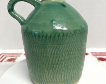 Vintage Green Drip Glaze Studio Art Pottery Stoneware Jug Pitcher , Artist Signed