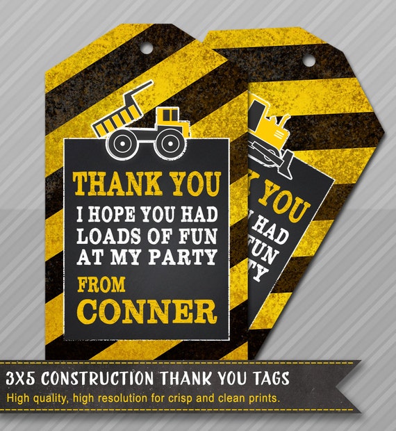 Construction Party Thank You Tags - Construction Party Gift Tags - Dump Truck - Chalkboard Construction Il_570xn