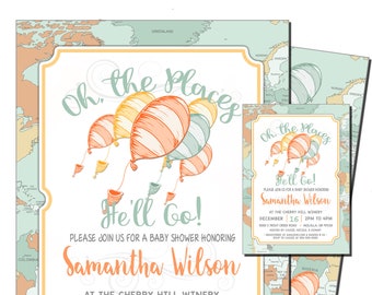 Oh The Places He'll Go Baby Shower Invitation, for boys, girls or gender neutral, You'll Go