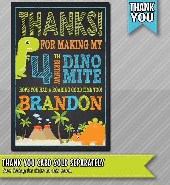 Dinosaur birthday, Thank You Card, dinosaur theme, dinosaur party printable, Dinosaur Birthday Invitation Il_570xn