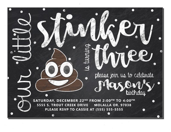 Our Little Stinker Birthday Invitation, Poop Emoji Party Invitation, Poop Emoji Birthday Party Invitation, Emoji Invite, Chalkboard Il_570xn