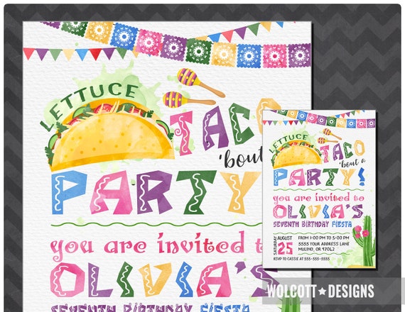 Taco Birthday Invitation, Taco Invitation, Fiesta Birthday Invitation, Personalized Fiesta Invite, Cinco De Mayo, Taco Party Invite, Pink Il_570xn