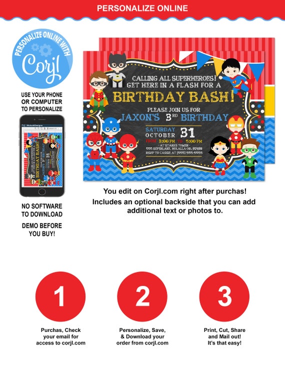 Superhero Birthday Invitation, Avengers Invitation, Superhero Invitation, Avenger, Superhero Birthday Party, Superhero Party, DIY, Corjl Il_570xn