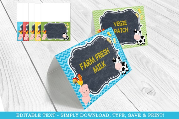 Farm themed table tents, Farm birthday decorations, Farm table tents, Food labels farm, barnyard food tents, Tent Cards, instant download Il_570xn