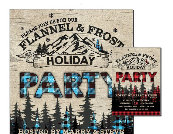 Blue Flannel and Frost Holiday Party Invitation, Christmas Party Invite, Flannel & Frost Party Invitation, Christmas Party, Flannel Party Il_570xn