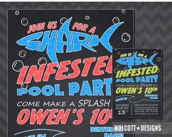 Shark invitation, Shark Invite, Shark Party, Pool Party, Pool Party Invitation, Shark Pool Party, Shark Birthday, Shark Party, Beach, Invite