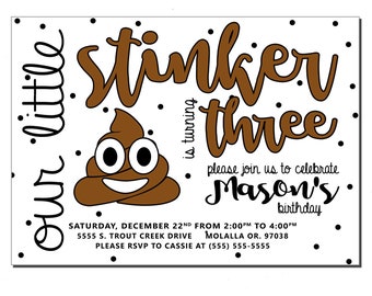 Our Little Stinker Birthday Invitation, Poop Emoji Party Invitation, Poop Emoji Birthday Party Invitation, Emoji Invite, DIY or Printed