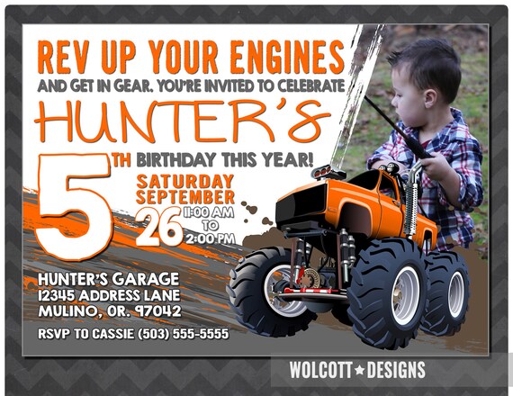 Chevy Monster Truck, Monster Truck Invitation, Monster, Truck Birthday, Truck Invitation, Chevy Truck, 4x4 party orange, red, camo Il_570xn