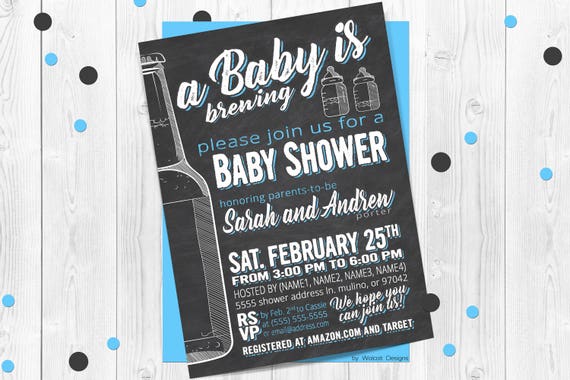 A baby boy is brewing, Baby boy, Blue, Baby shower invitation, Baby is brewing invitation, baby shower invite, Beer and babies invitation Il_570xn