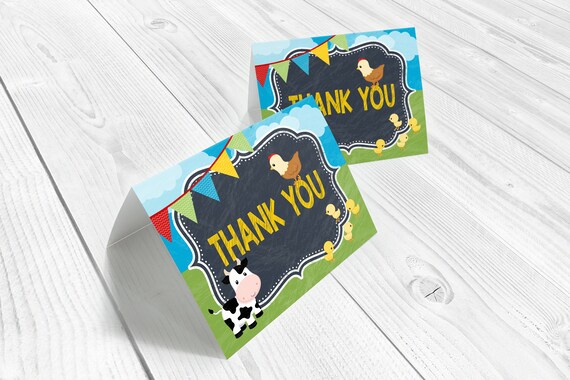 Farm thank you cards, Barnyard thank you card, folded card template ...