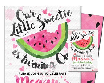 Watermelon Invitation, Watermelon Birthday Invitation, Watermelon Party, One in a Melon Invitation, 1st Birthday, Party, Digital, Printable