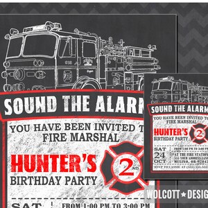 Fire Truck Birthday Invitation, Fire Truck Invite, Chalkboard, Firefighter Birthday Invite for Children, Digital File, firetruck invitation