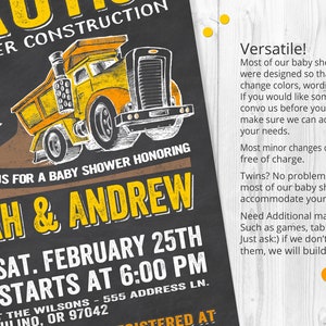 Baby Under Construction, Construction Baby Shower Invitation, Dump Truck Shower Invite, Construction Shower Invite, Chalkboard Baby Shower image 5