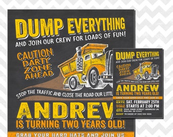 Construction Birthday Invitation, Dump Truck Birthday Invitation, Dump Everything Birthday Invitation, Construction Birthday Paty, Caution