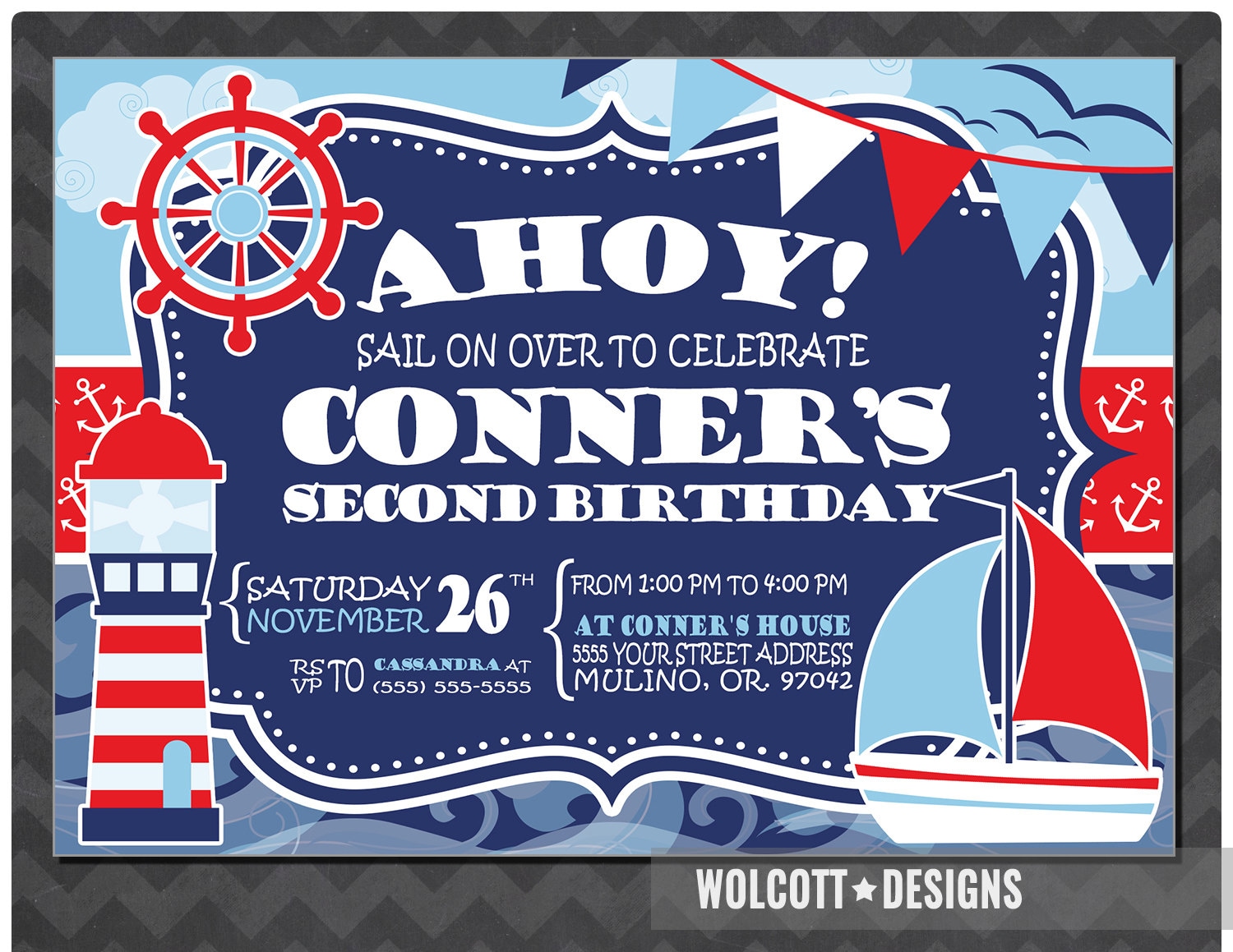 Nautical Birthday Invitation Nautical Party Invitation Ahoy | Etsy