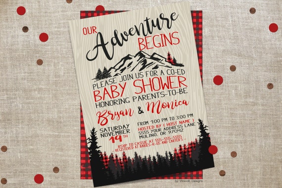 Our Adventure Begins Co Ed Baby Shower Invitation Plaid The
