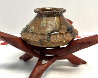 Handcrafted small stoneware vase vessel earth toned glazes and a rustic texture