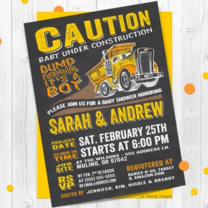 Baby Under Construction, Construction Baby Shower Invitation, Dump Truck Shower Invite, Construction Shower Invite, Chalkboard Baby Shower image 1