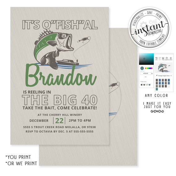 Fishing Birthday Invitation Bass INSTANT DOWNLOAD Fishing Birthday Invite Any Age Personalize with Corjl & Print Il_570xn