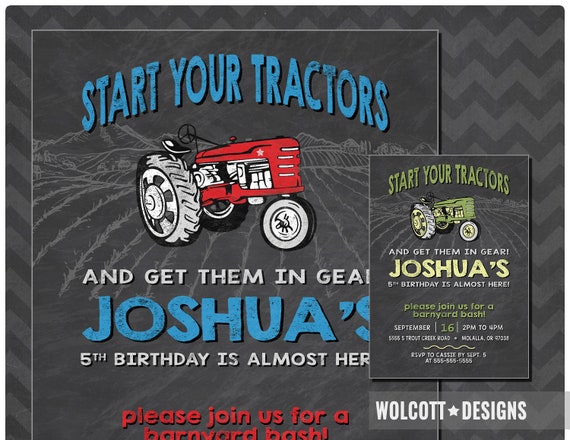 Tractor Birthday Invitation, Get In Gear, Tractor Invitation, John Deere Invitation, Americana, Tractor Birthday Theme, Boy's Birthday Il_570xn