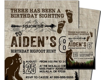 Bigfoot Sasquatch Birthday Invitation, Big Foot sighting, Squatch hunt birthday, Forest theme, Outdoor birthday theme, Finding Bigfoot, Yeti