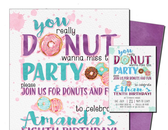 Donut birthday party, Donut birthday invitation, Donut theme, Donut party, Donut invitation, Girls party, Donut birthday, Breakfast birthday Il_570xn