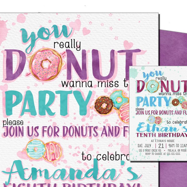 Donut birthday party, Donut birthday invitation, Donut theme, Donut party, Donut invitation, Girls party, Donut birthday, Breakfast birthday